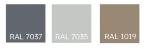 Tri RAL uzorka boja: 7037, 7035 i 1019