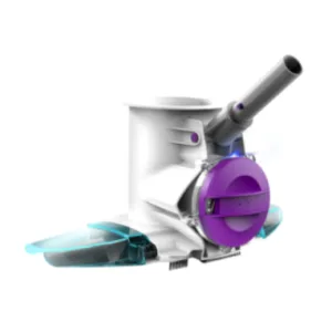 Usisivač sa nastavkom i ljubičastim detaljima