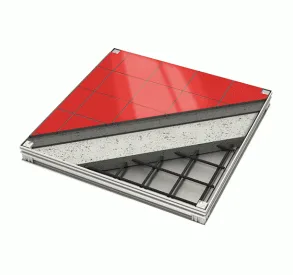 Presjek poda sa crvenim pločicama i armaturom